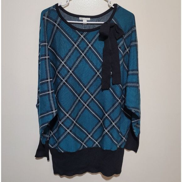 NWT Cato Womans Large Plaid Teal and Black Women's Sweater - Picture 1 of 2